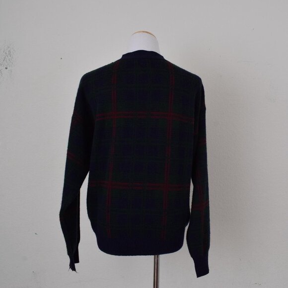 IMPERFECT Vintage‎ 90s Blue and Green Plaid Grandpa Sweater - Picture 3 of 10